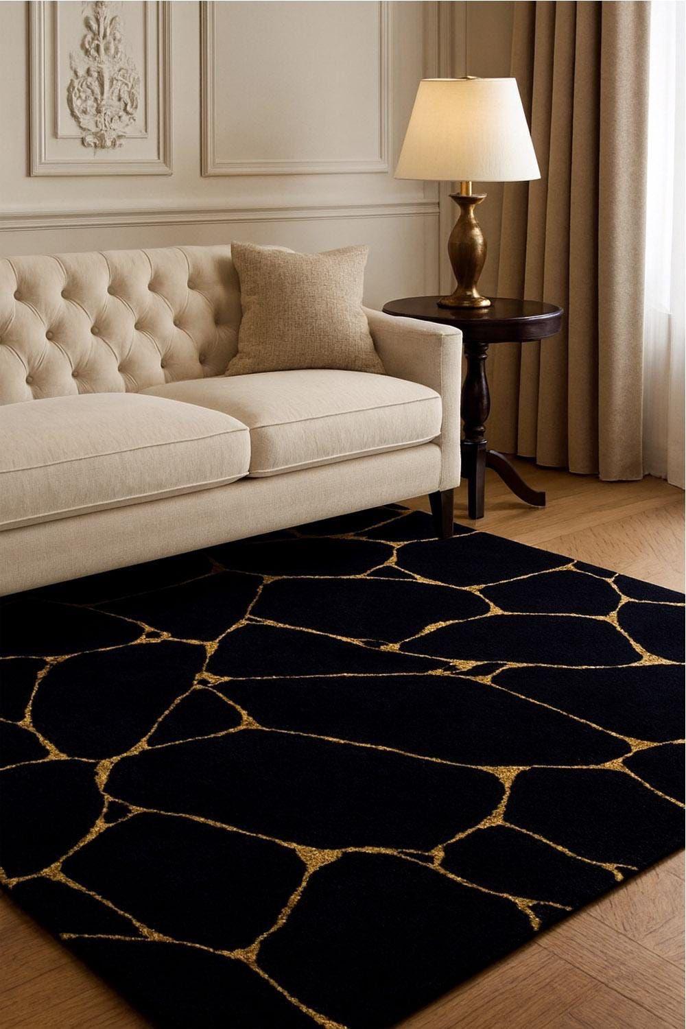 Modern High-Low Textured Cracked Stone Living Room Rug - velvetloom