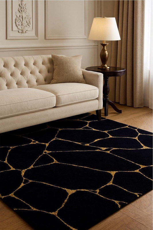 Modern High-Low Textured Cracked Stone Living Room Rug - velvetloom