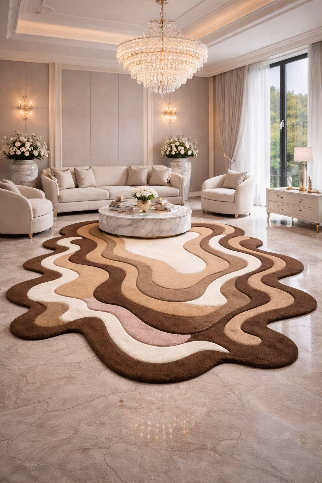 Premium Hand-Tufted Multi-Level Carved Cream & Brown Carpet-velvetloom