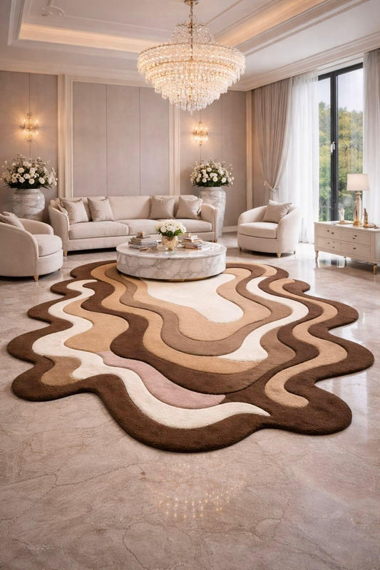 Premium Hand-Tufted Multi-Level Carved Cream & Brown Carpet-velvetloom